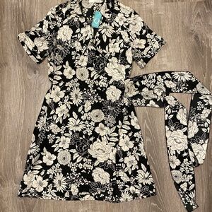 Timing Black and White Floral Mini Dress